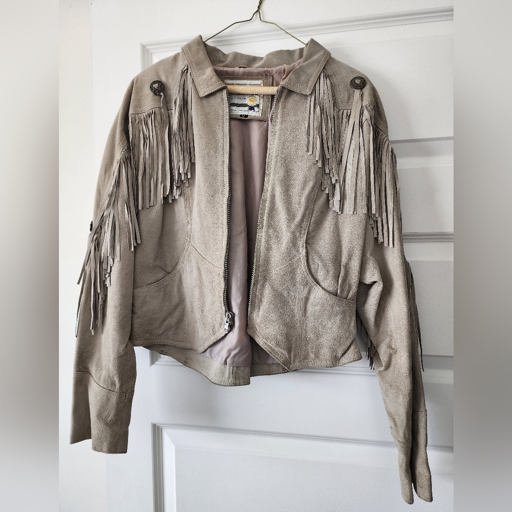 Fringe Suede Jacket in Tan